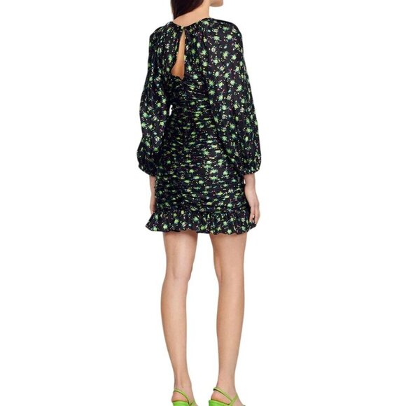 NWT Sandro Ruched Mini Novalee V Neck Floral Dress Size 34 XS Slim Fit MSRP $415 - Picture 3 of 9